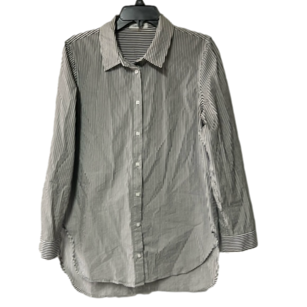 EUC Women’s‎ Calvin Klein gray white striped button up size M